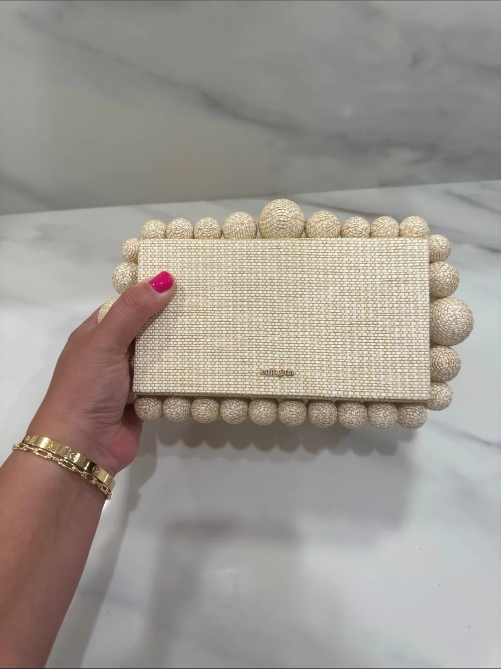 Cult Gaia Beaded Straw Clutch in Natural Cream